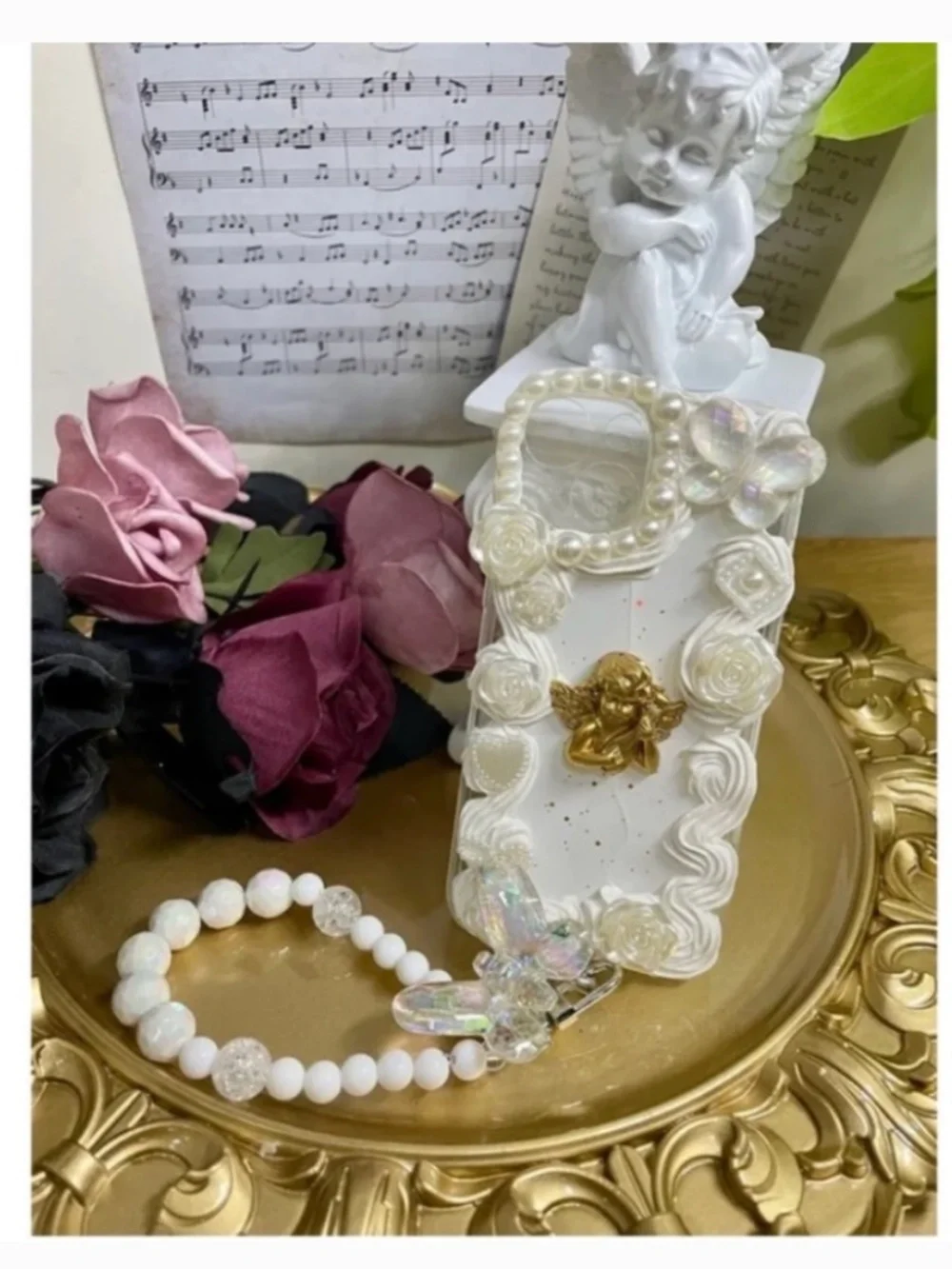 2 items.iPhone 13mini Baroque angel iPhone Case, Handmade iPhone case