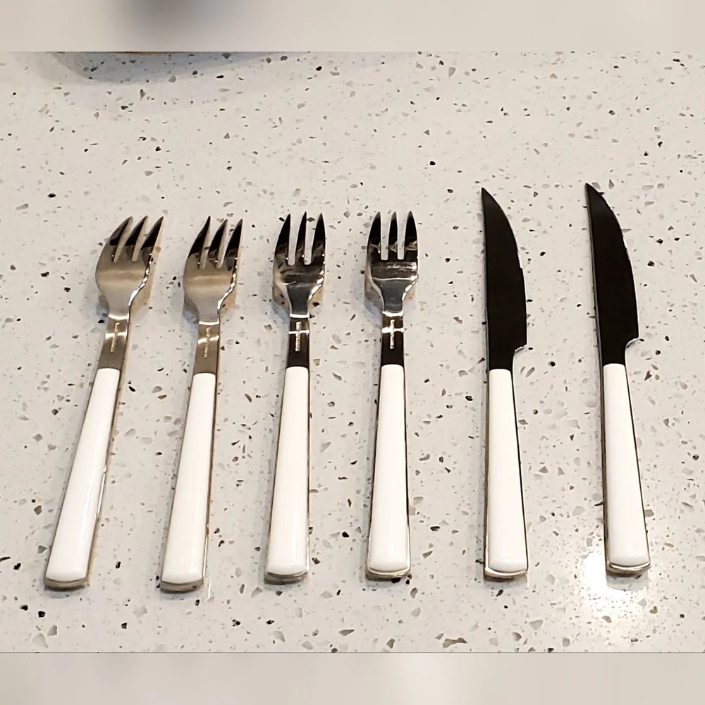 WMF Cromargan White Bakelite Stainless 6 Piece Flatware, Vtg. MCM, EUC