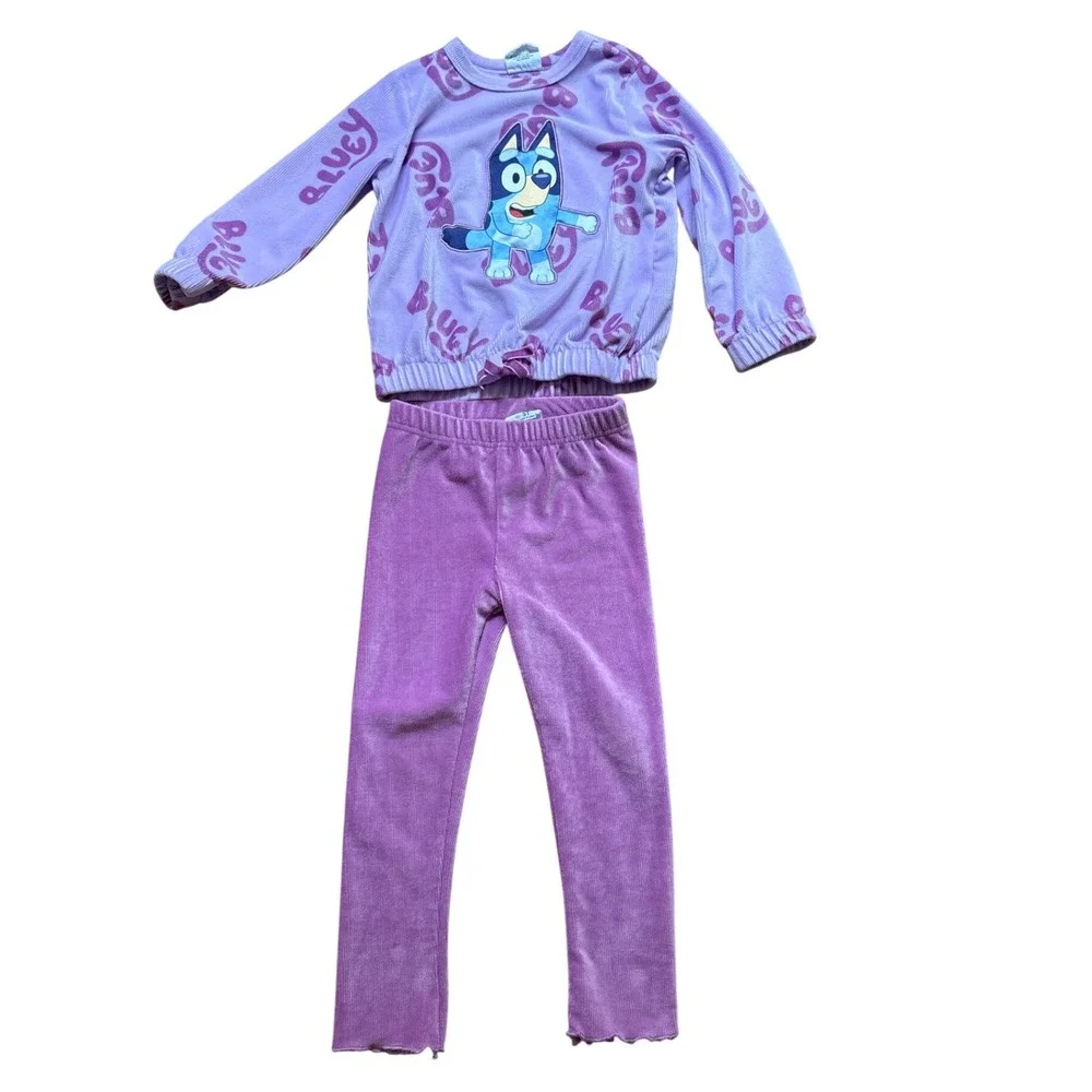 Bluey Sweatshirt Leggings Set Kids Purple Excellent‎ Ribbed Velour SIZE 3T