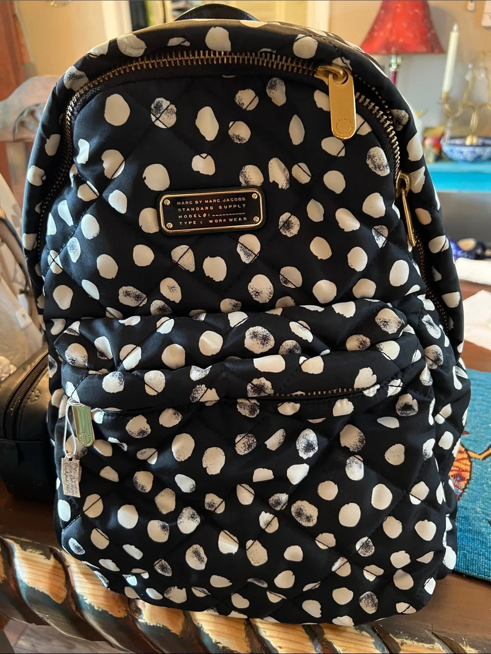 Marc by Marc Jacobs Black and White Polka Dot Quilted Backpack