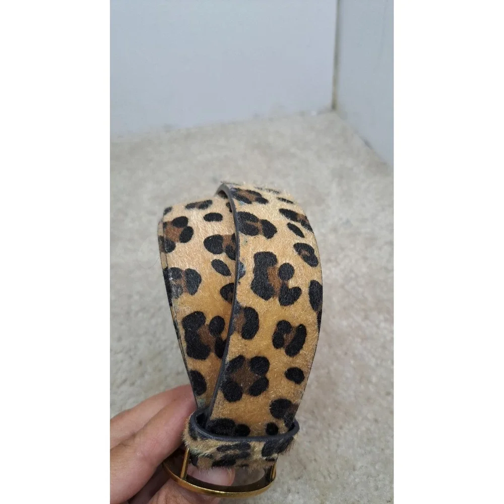Loklik Women's Leopard  Cheetah Print Leather Calf  Hair Circle Buckle 37in Belt