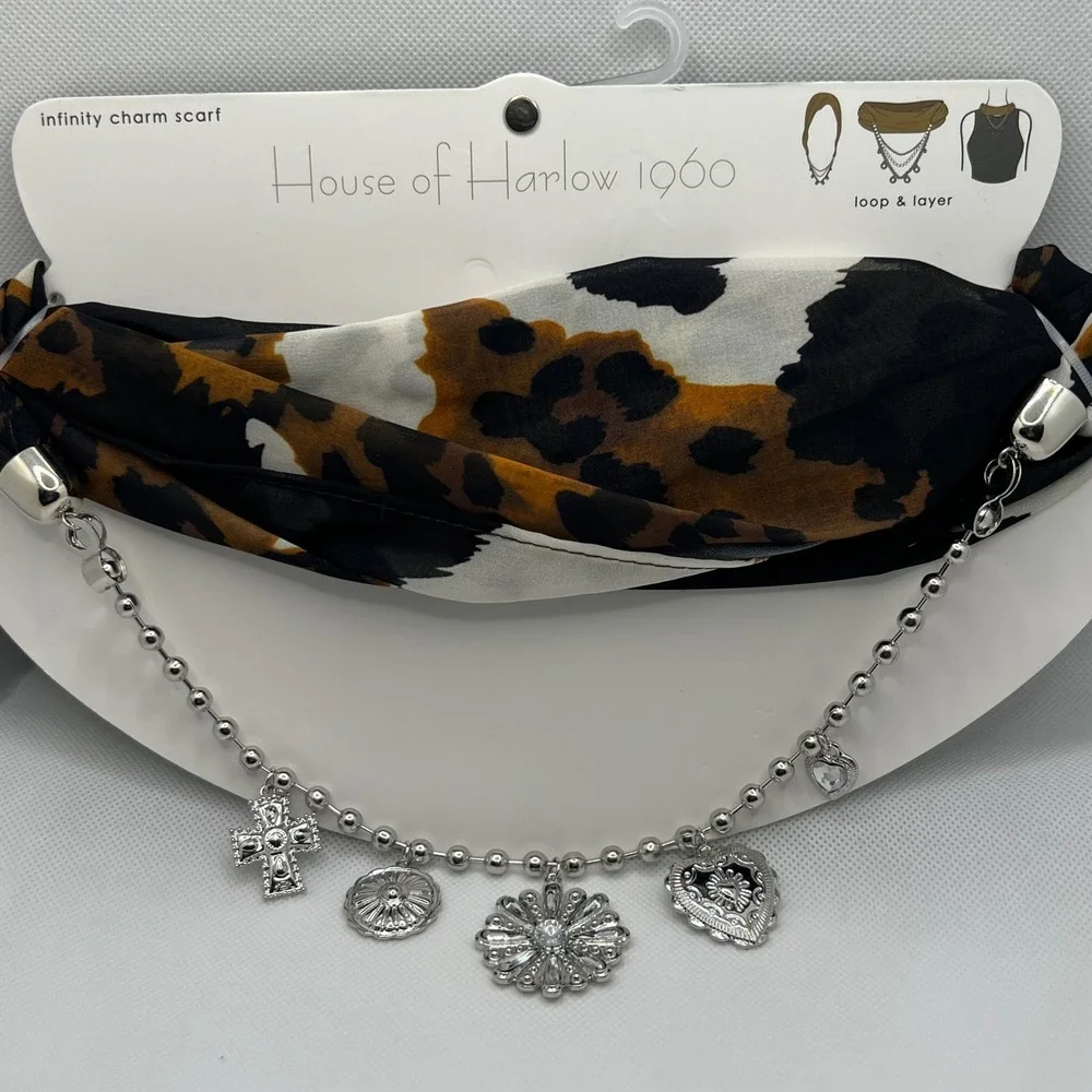 House of Harlow 1960 Infinity Charm Scarf - Leopard Animal Print