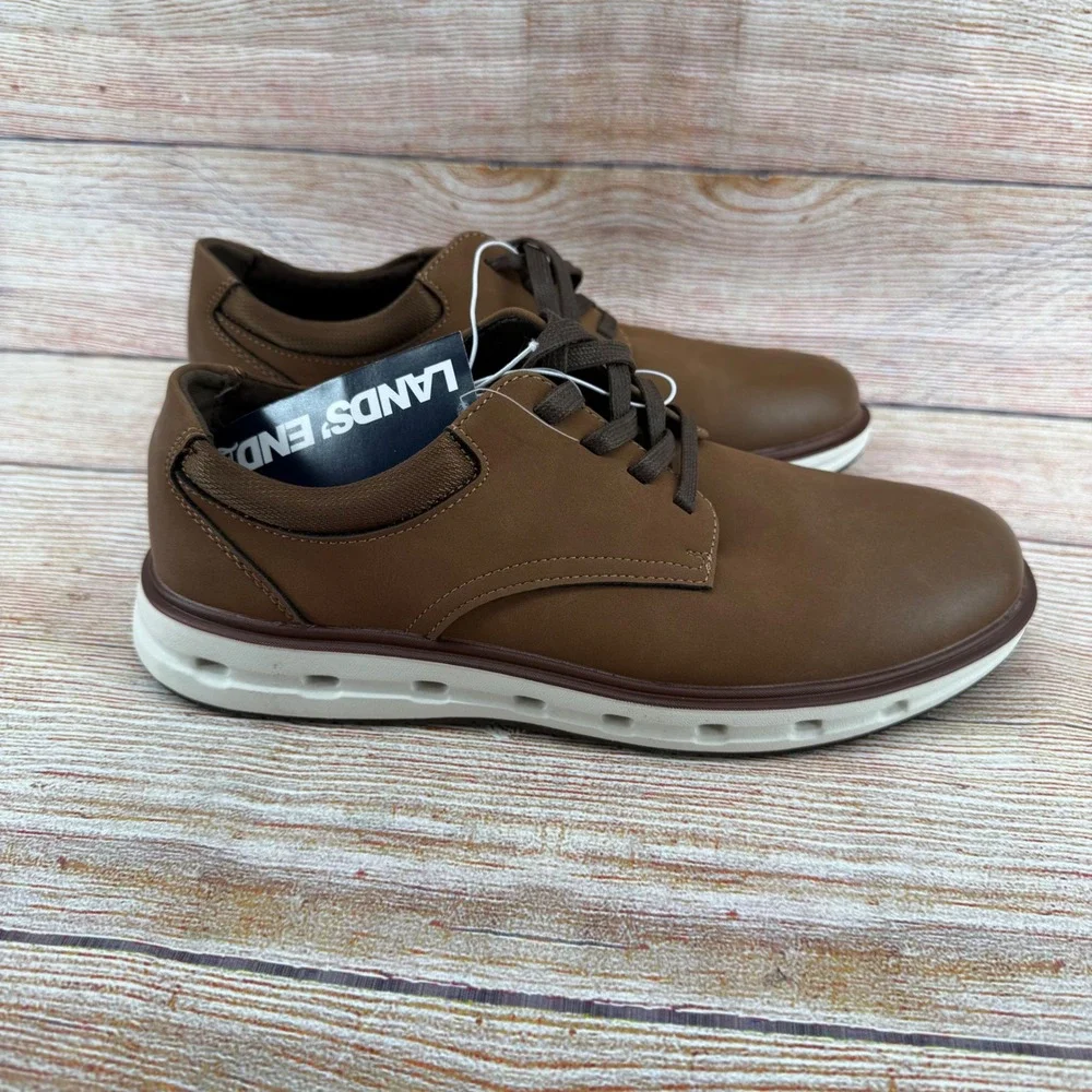 Lands End Mens Sport Oxford Shoes Dark Tan White 1908426 Size 10‎