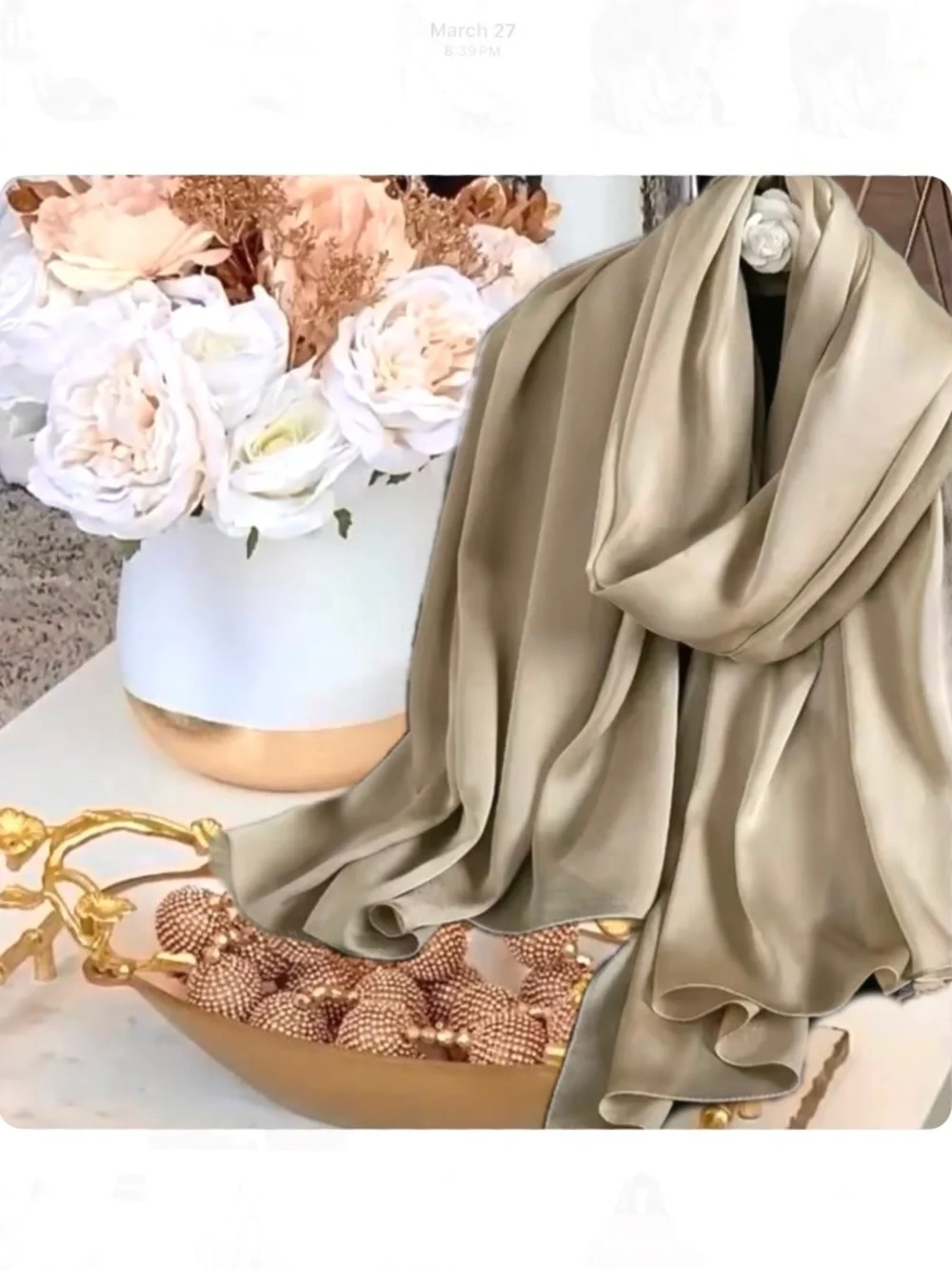 100% SILK SATIN Champagne Large Shawl Scarf Taupe Wedding Cover Up Evening Wrap