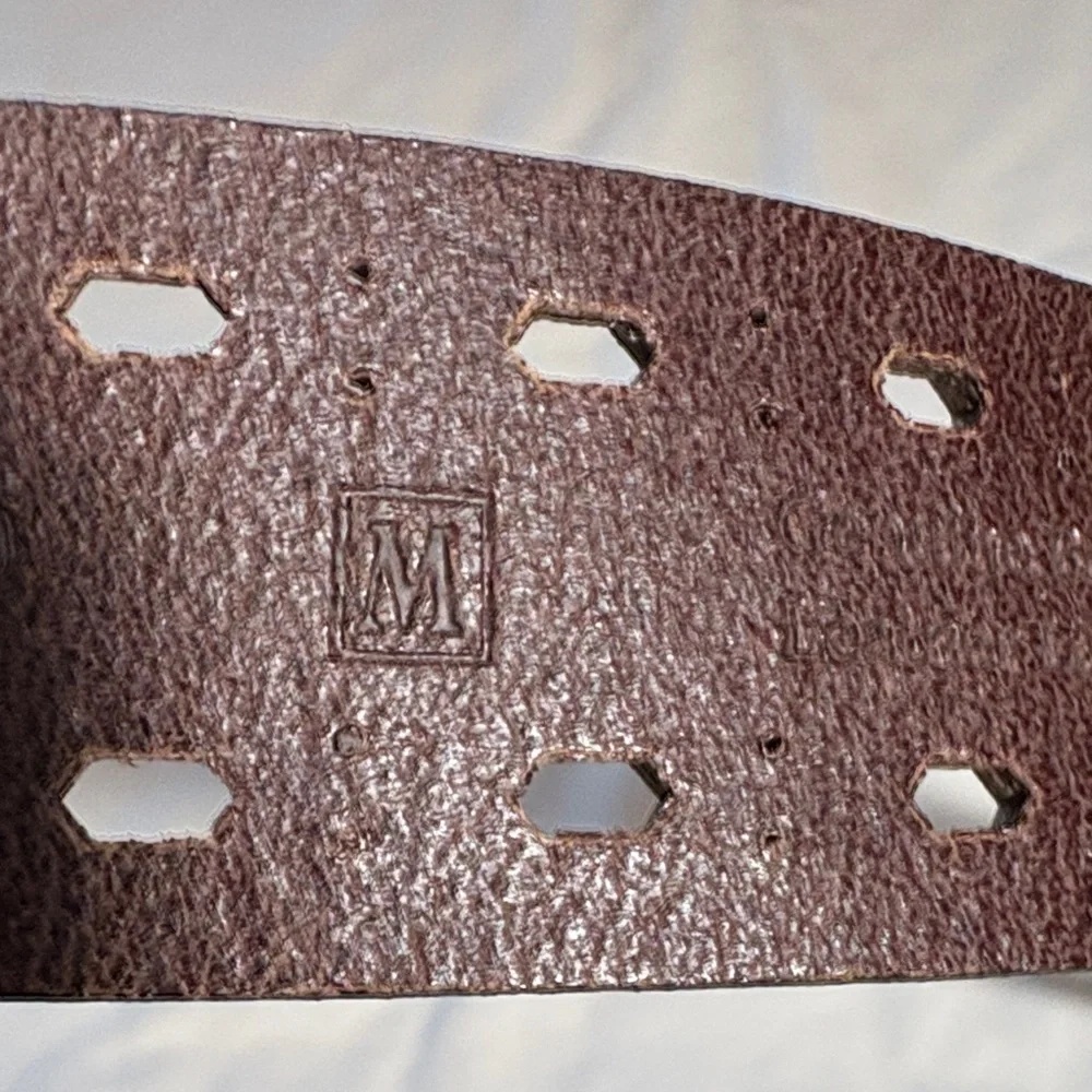 Brown Bonded Leather Belt with Silver Buckle - Size M
