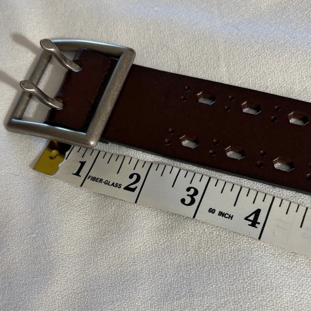Brown Bonded Leather Belt with Silver Buckle - Size M