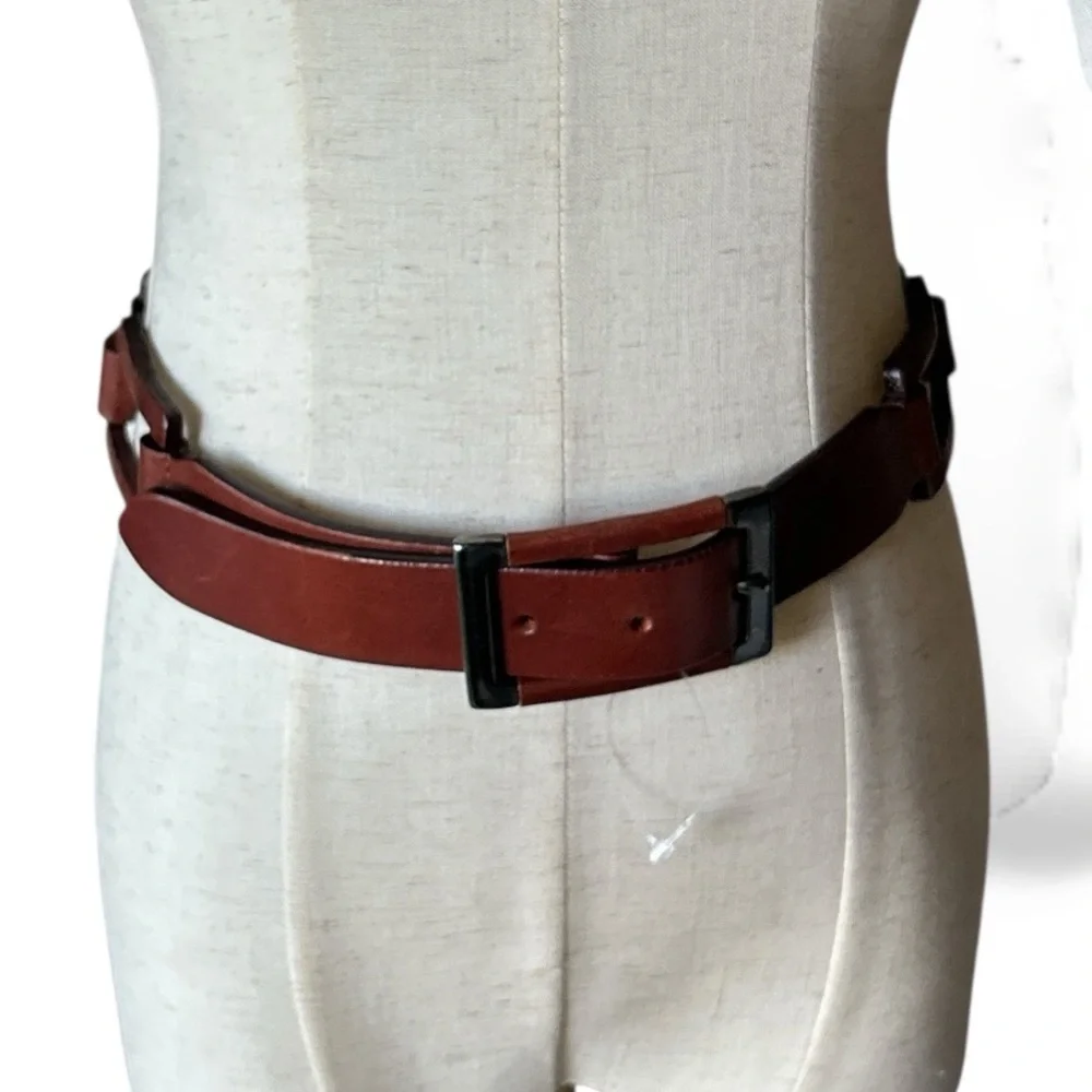 NORDSTROM Vintage Genuine Italian Leather Cognac Belt Cutout Squares