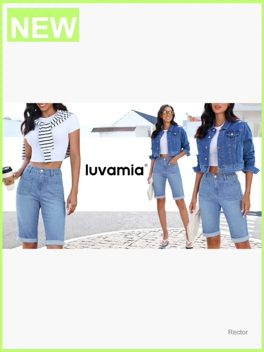 High Waisted Bermuda Shorts Knee Length Denim Long Shorts with Pockets