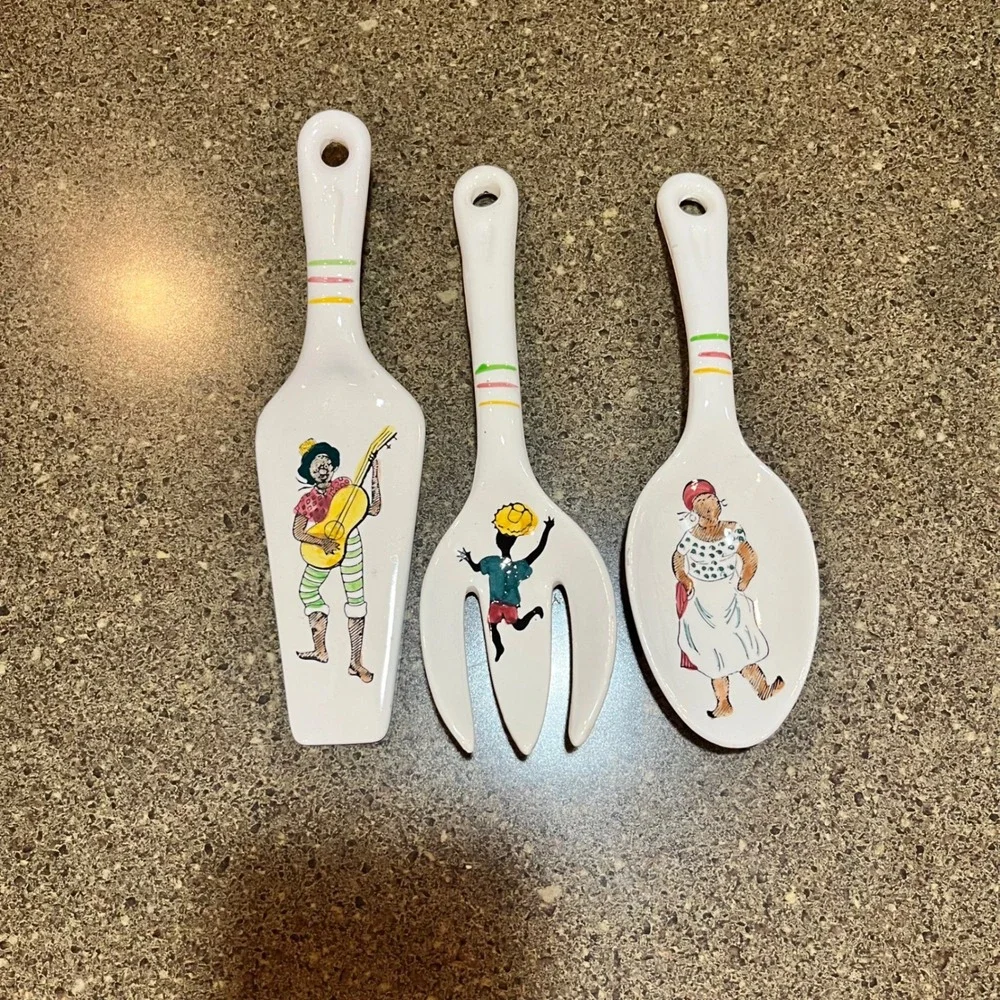 Vintage Ceramic Kitchen Utensils Wall Decor Hanging Set, Japan Folk‎ Art