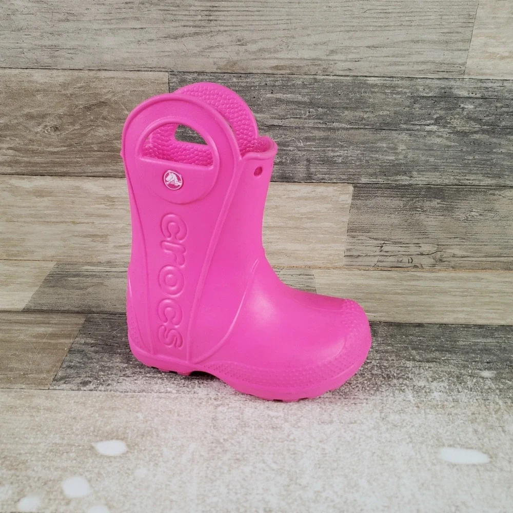 Crocs Wellies Handle It Rain Kids‎ Boot Sz 7 Pink Crush Comfort Waterproof