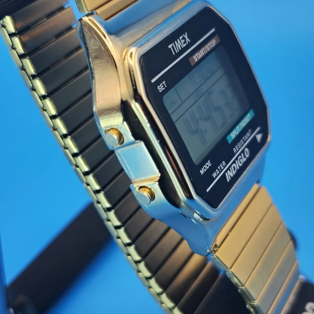 Vintage‎ 2010 Timex Indiglo TW5 38mm Mens Digital Sports Watch Triple GOLD Retro