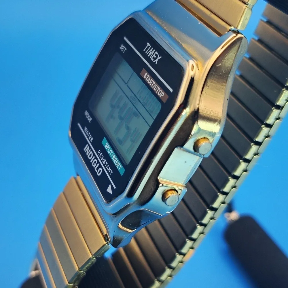 Vintage‎ 2010 Timex Indiglo TW5 38mm Mens Digital Sports Watch Triple GOLD Retro