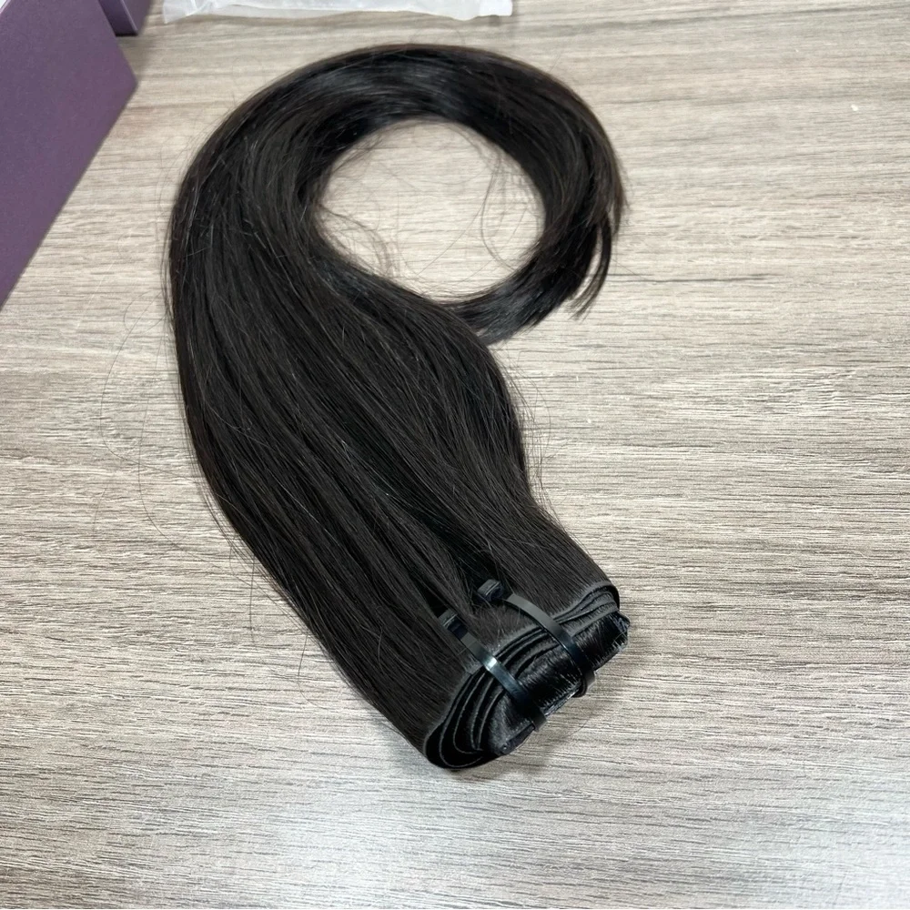 LUVME Natural Black Human Hair Zero Trace Seamless 16” Clip In Hair Extensions