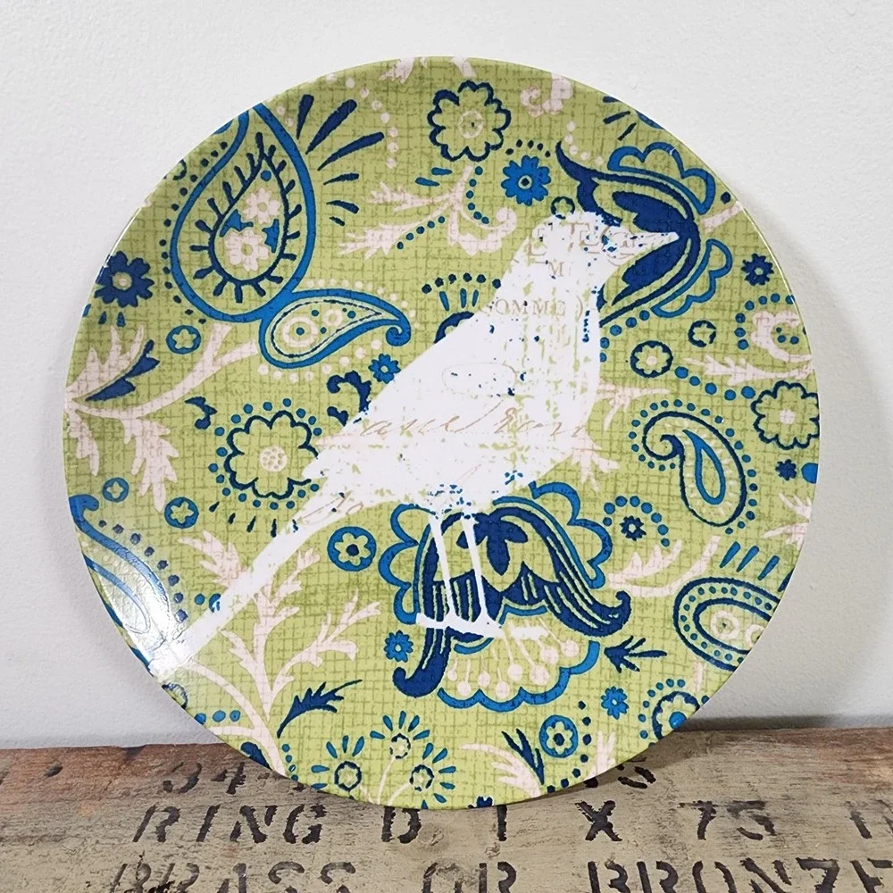 Pier‎ 1 porcelain green and blue Paisley bird print 8