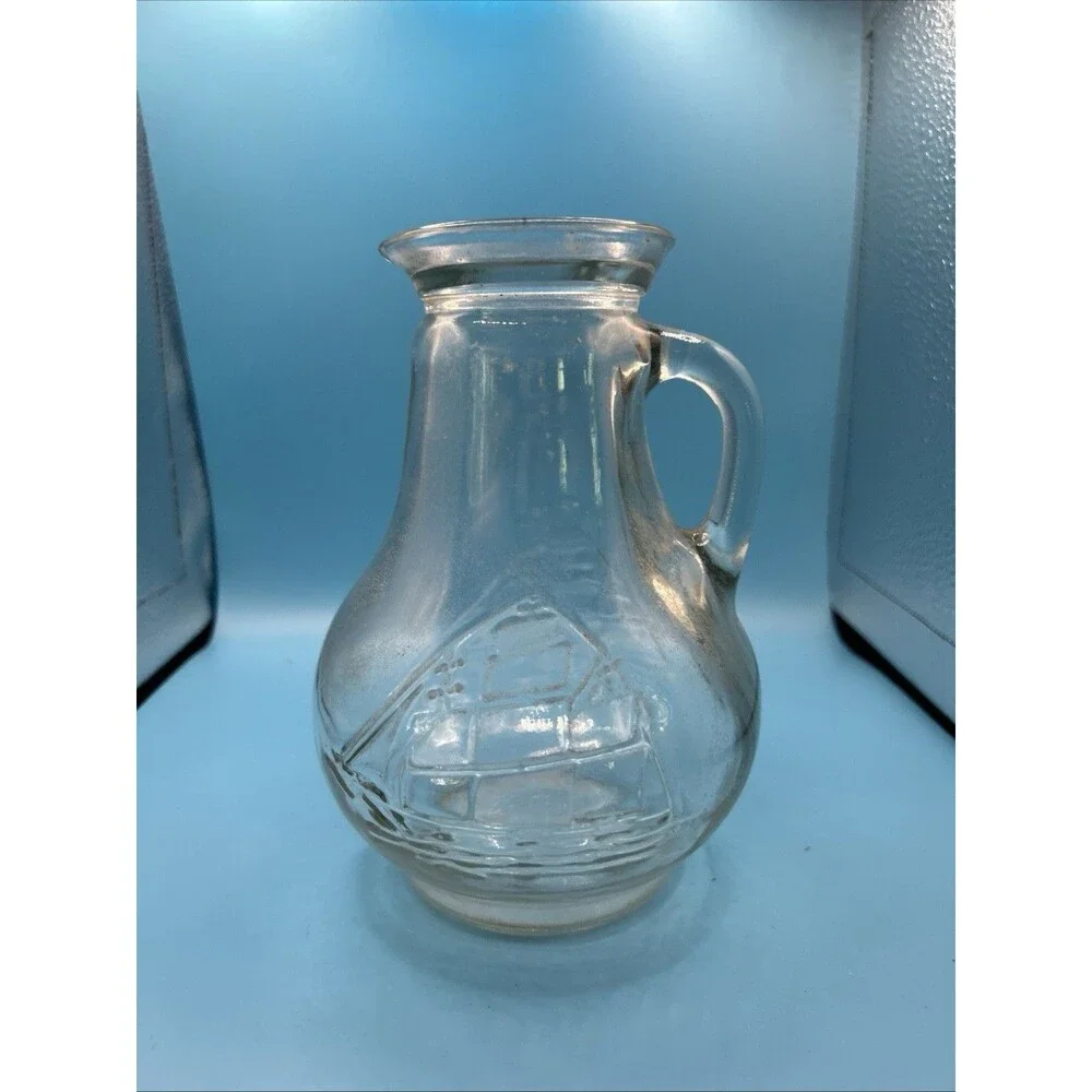Montessori Vintage Glass Clipper Ship Pitcher 7” Pouring Vessel