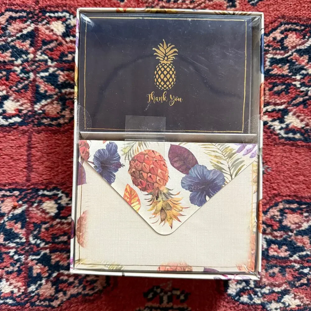 Set of 12 Punch Studio Dark Blue Cards, Gold‎ Pineapple THANK YOU Note Cards