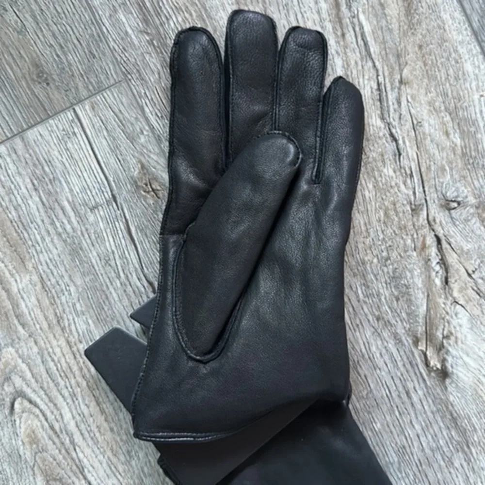 Stewart of Scotland gloves black leather small Bikercore fleece lining