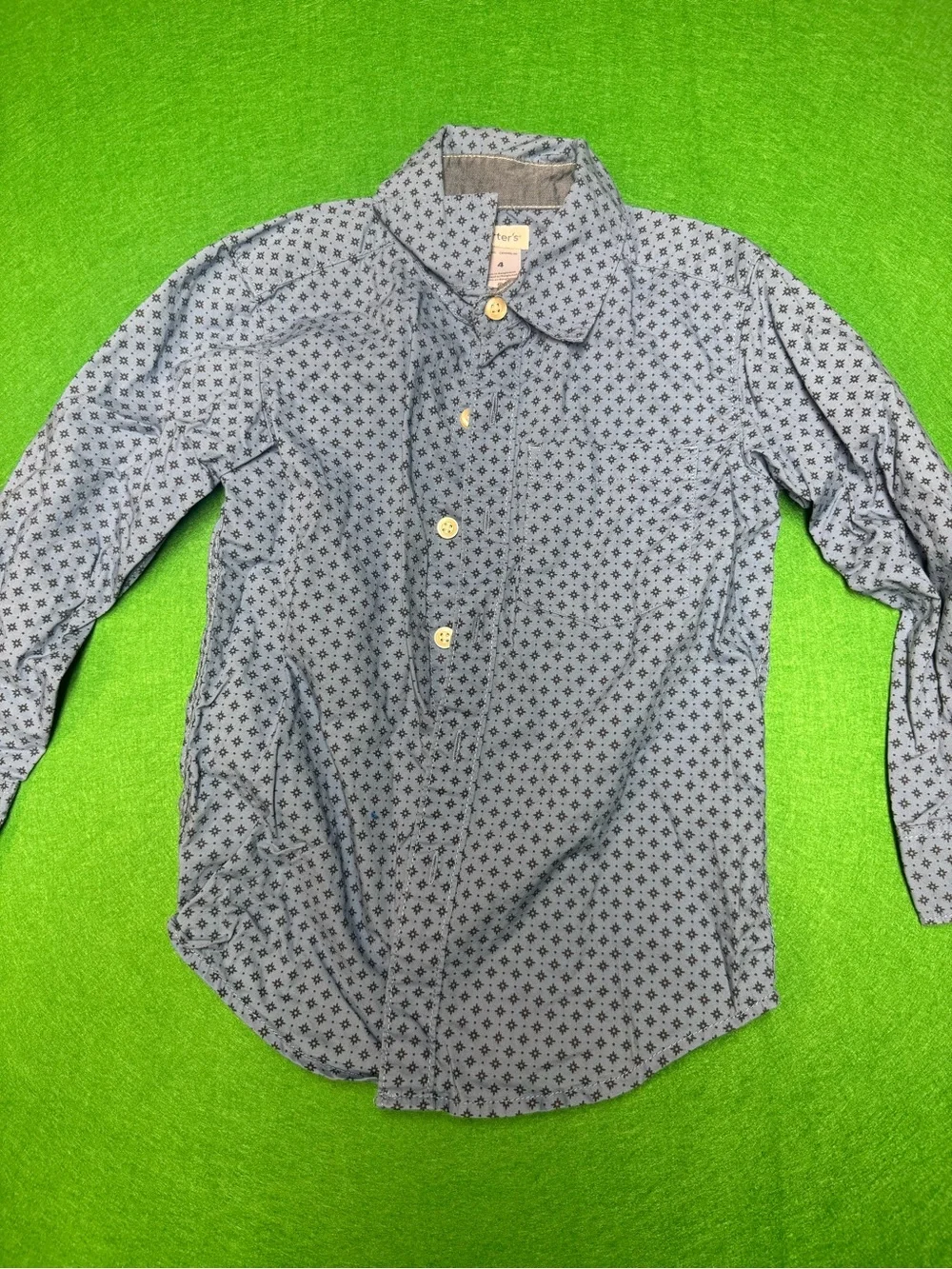 Carter's Light Blue Geo-Print Long Sleeve Button-Down Shirt