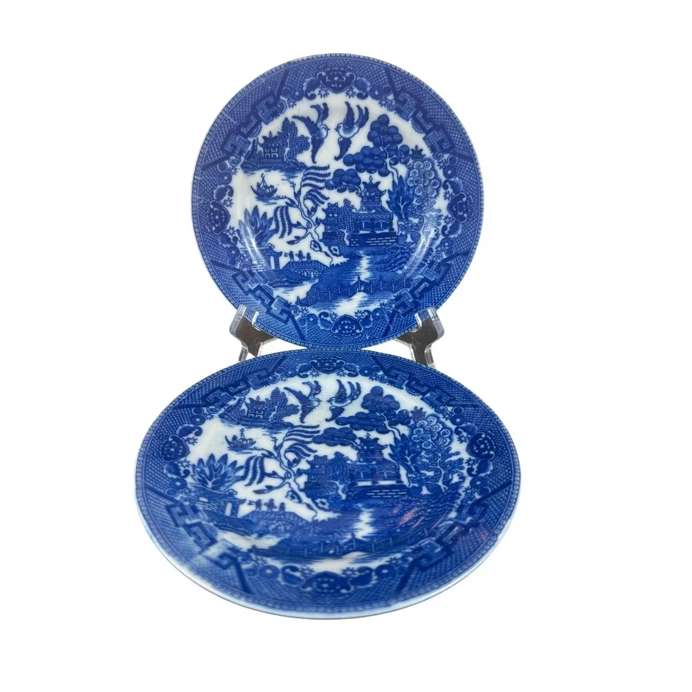 Vintage PAIR (2) Blue Willow‎ Flow Blue Japan 6