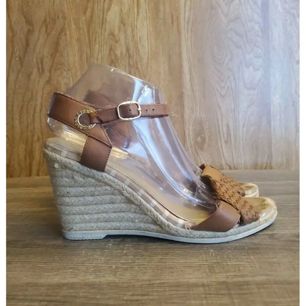 Sperry Top Sider Saylor Espadrilles Wedge Ankle Strap‎ Sandals Womens 10 Brown
