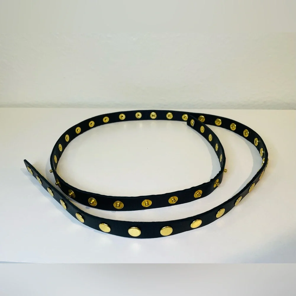 JEUN BANG Women’s Black Slim Belt with‎ Gold Studs