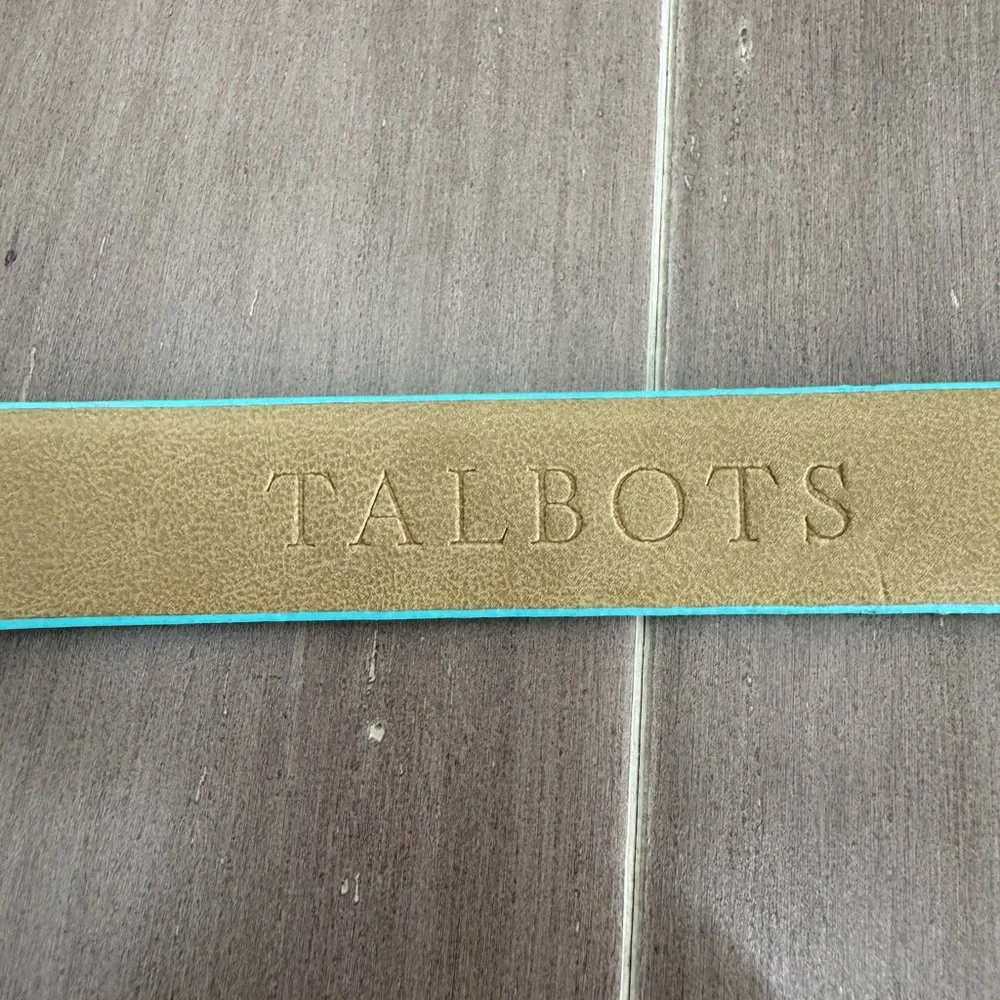 Talbots leather turquoise gold buckle skinny office classic summer belt Medium