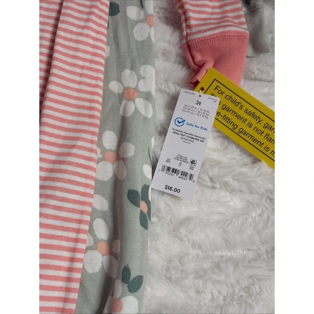 NWT Carter's Girls 2-Piece Cotton Long Sleeve Footed Zip One Piece Sleepers 3T