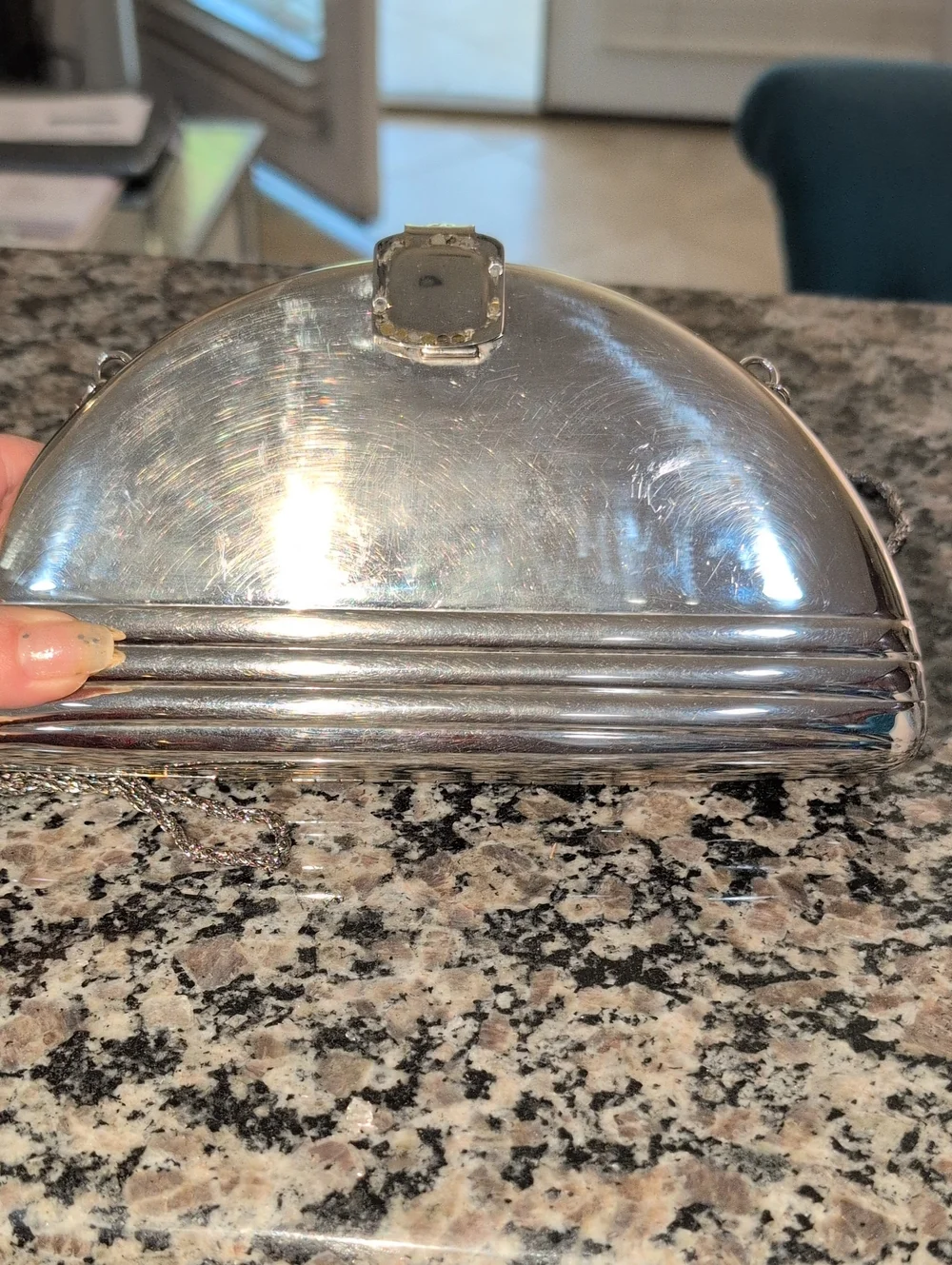 Vintage Silver Tone Half-Moon Metal Clutch  Or Crossbody By CHR Paris Milan