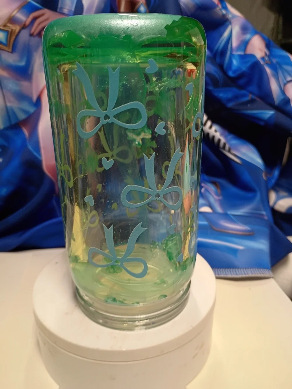 Handmade Tropical Leaf Glitter Tumbler - Green & Peach