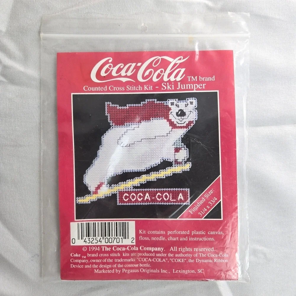 Coca-Cola Counted Cross Stitch Kit Skit Jumper Bear Vintage‎ 1994 3.25
