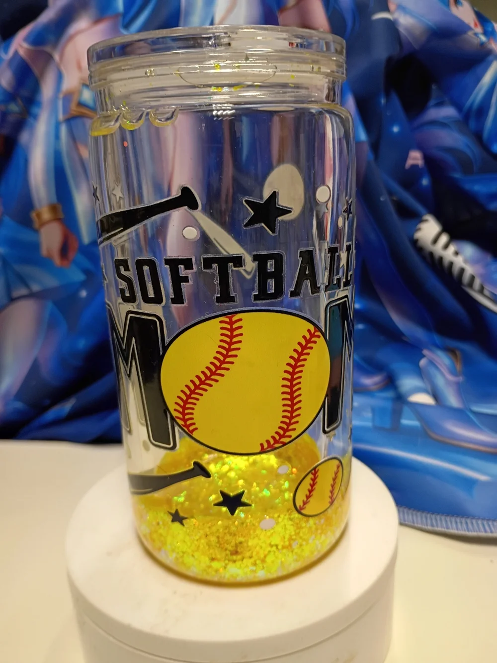 Softball Mom Glitter Tumbler - Yellow Softball Design