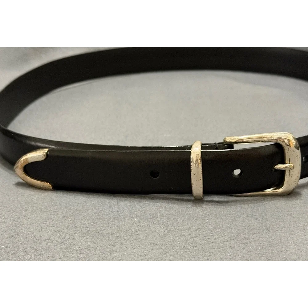 Fossil Mens Black sz 38 Genuine Leather Belt Silver Buckle Metal Tip Western