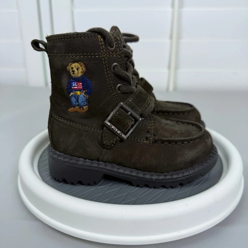 Polo Ralph Lauren Ranger Hi II Brown Suede Polo Bear Boots Boys Size 6 RF100685