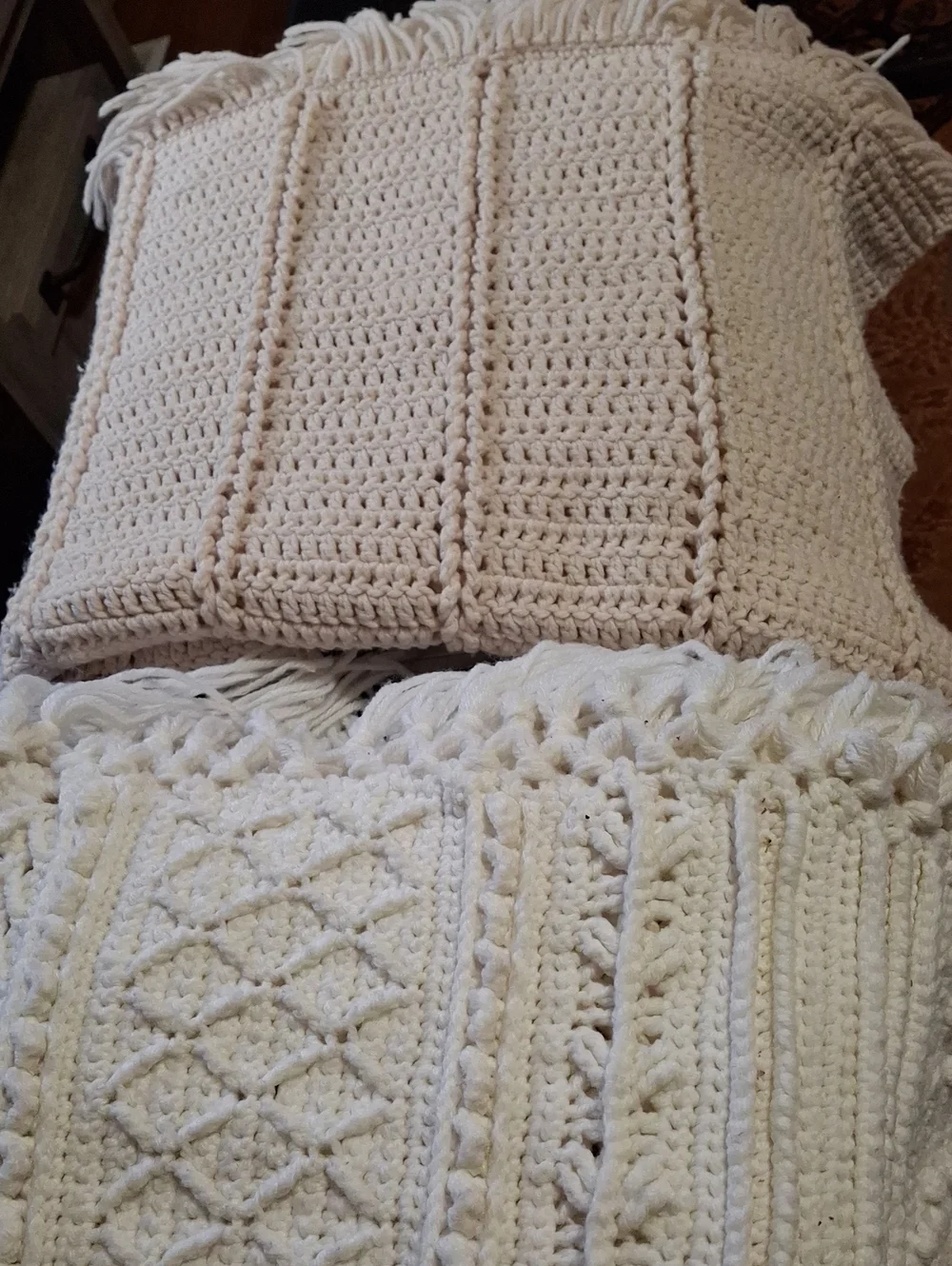 Handmade Crochet Blankets in Cream And White, Very Heavy