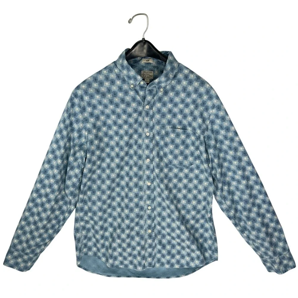 J. Crew Mens Secret Wash Slim Fit Organic Cotton Stretch Shirt Blue Sunburst L