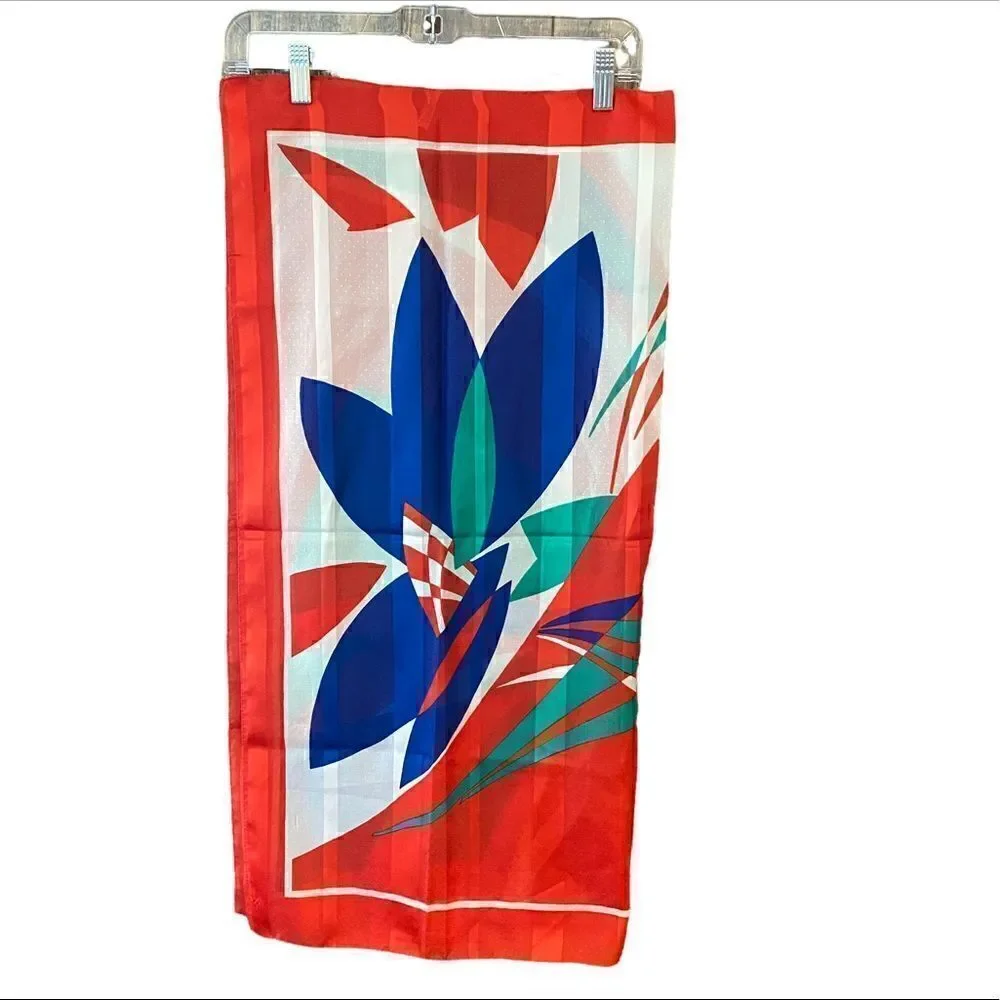 Italian Made 30” x 30” Primary Colors Green Red White Floral Fashion Scarf