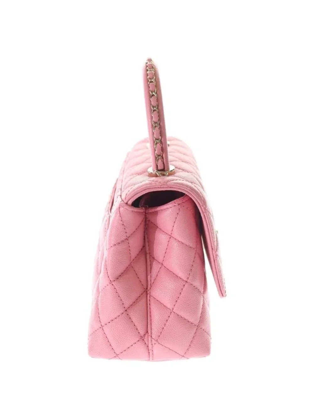 Chanel Quilted Coco Handle 24 2-Way Shoulder Bag Chain Pink Caviar Leather Gold