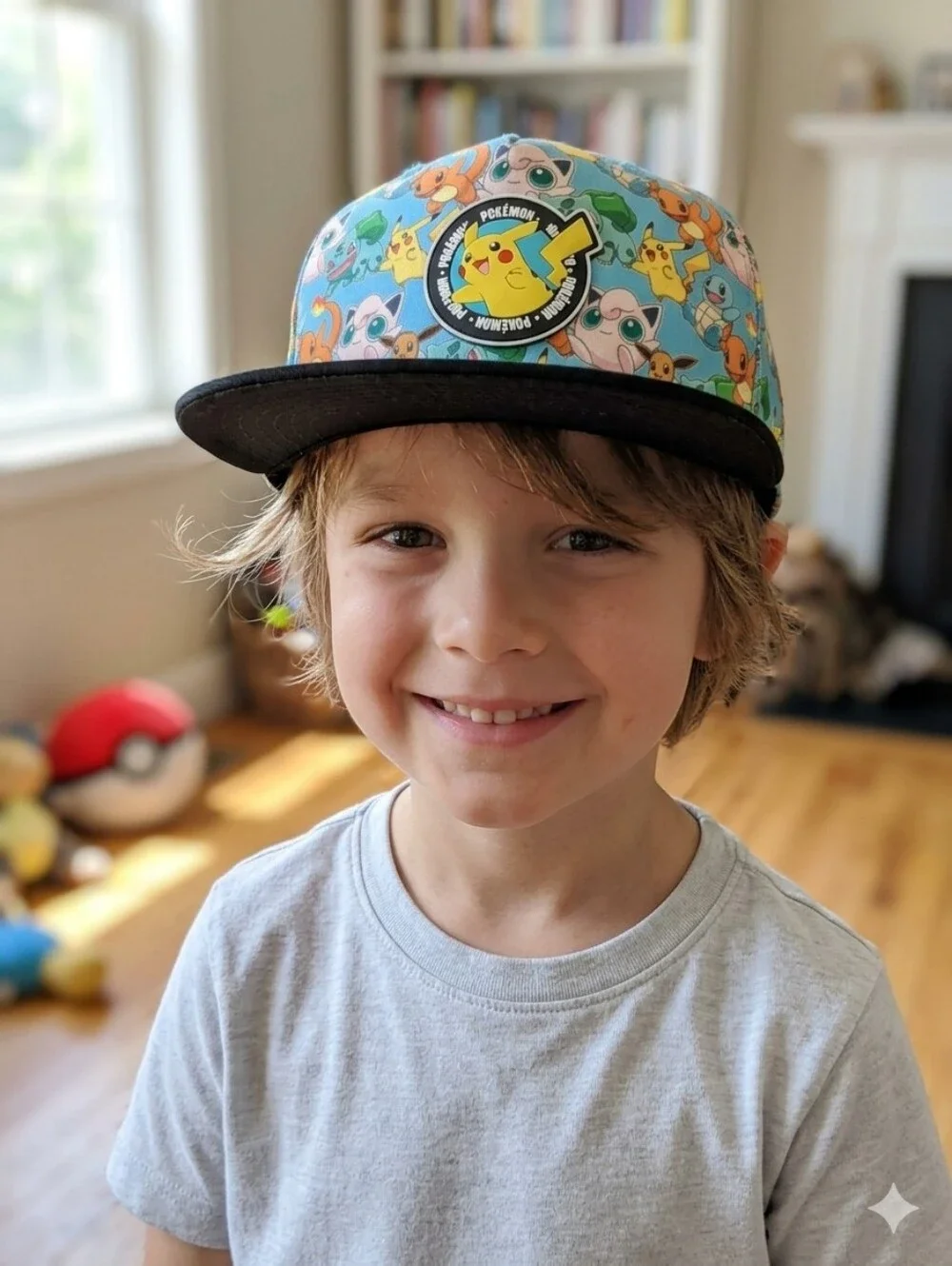 🛍Pokemon Youth Size OSFM Snapback Hat Character All Over Black Bill Cap 2024