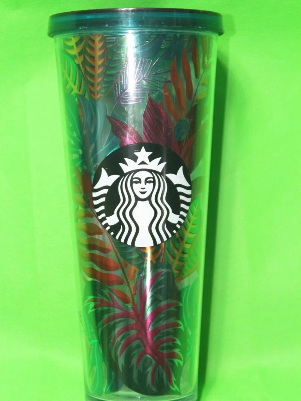 Starbucks Metallic Tropical Leaves Aloha Tumbler Cold Cup Venti 24oz No Straw
