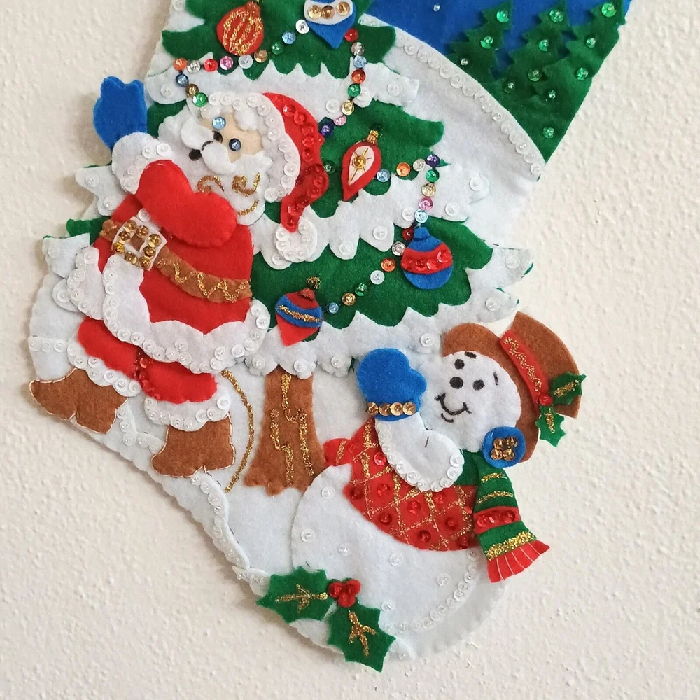 FINISHED Bucilla Felt Christmas Stocking Handmade Pick A Tree Santa Claus