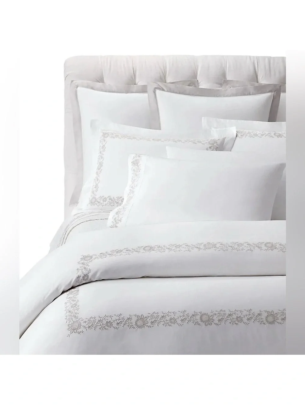 Ralph Lauren Eloise Embroidery Organic Cotton Duvet in Platinum Full/Queen $650