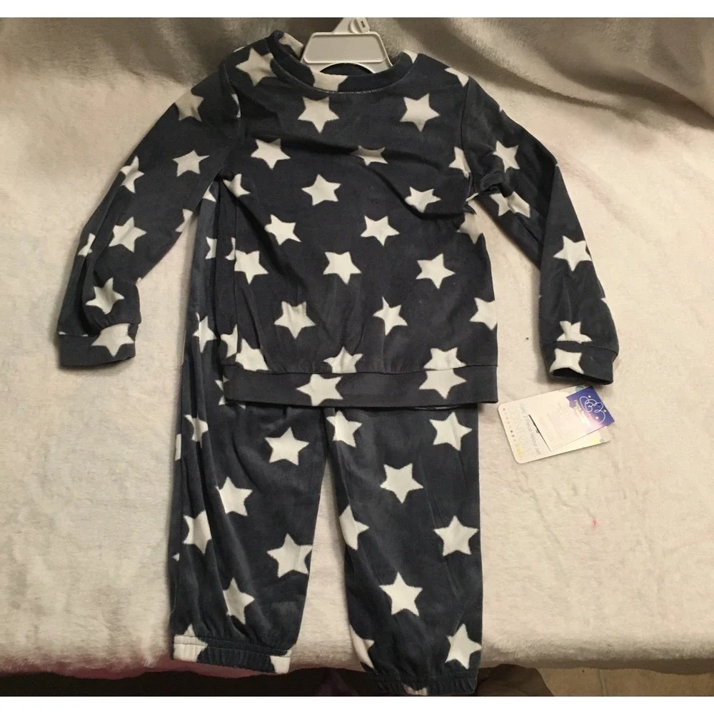 Komar Kids Pajama Set Girls XS 4/5 Navy Blue New Stars Velour Joggers 2pc 283867