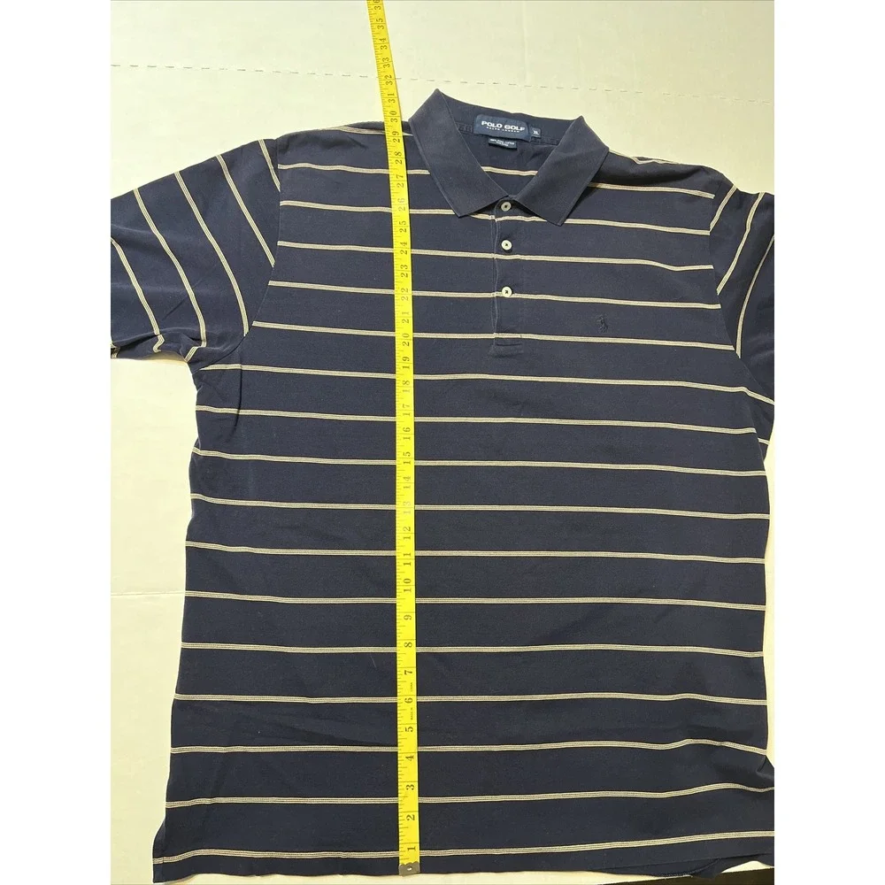 Vintage Ralph Lauren Polo Golf Shirt 100% Pima Cotton Men's XL Navy Blue Striped