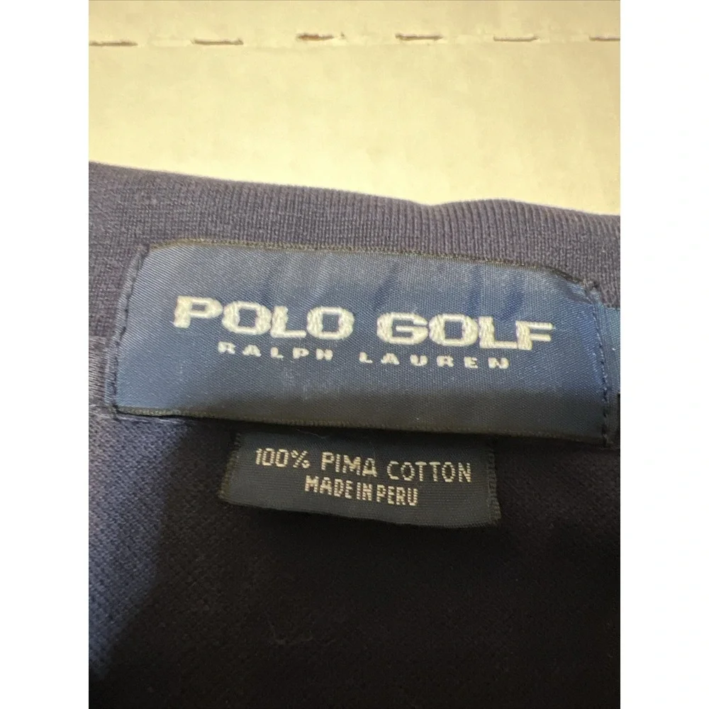 Vintage Ralph Lauren Polo Golf Shirt 100% Pima Cotton Men's XL Navy Blue Striped