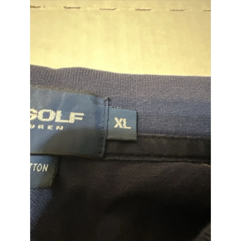 Vintage Ralph Lauren Polo Golf Shirt 100% Pima Cotton Men's XL Navy Blue Striped