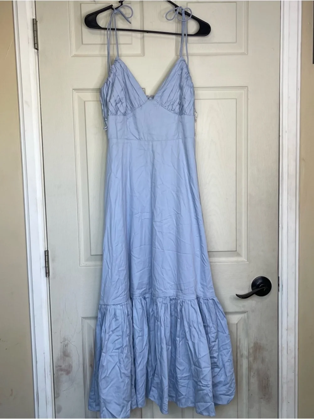 Abercrombie & Fitch Tie Spaghetti Strap Tiered Maxi Dress Sundress Blue Medium P
