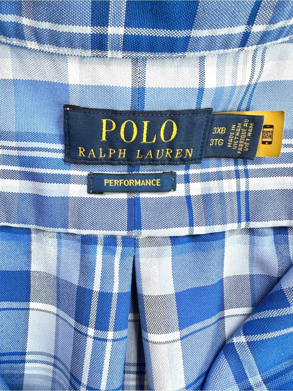 POLO RALPH LAUREN PERFORMANCE BLUE PLAID FLESH PONY BUTTON DOWN SHIRT Sz3XB