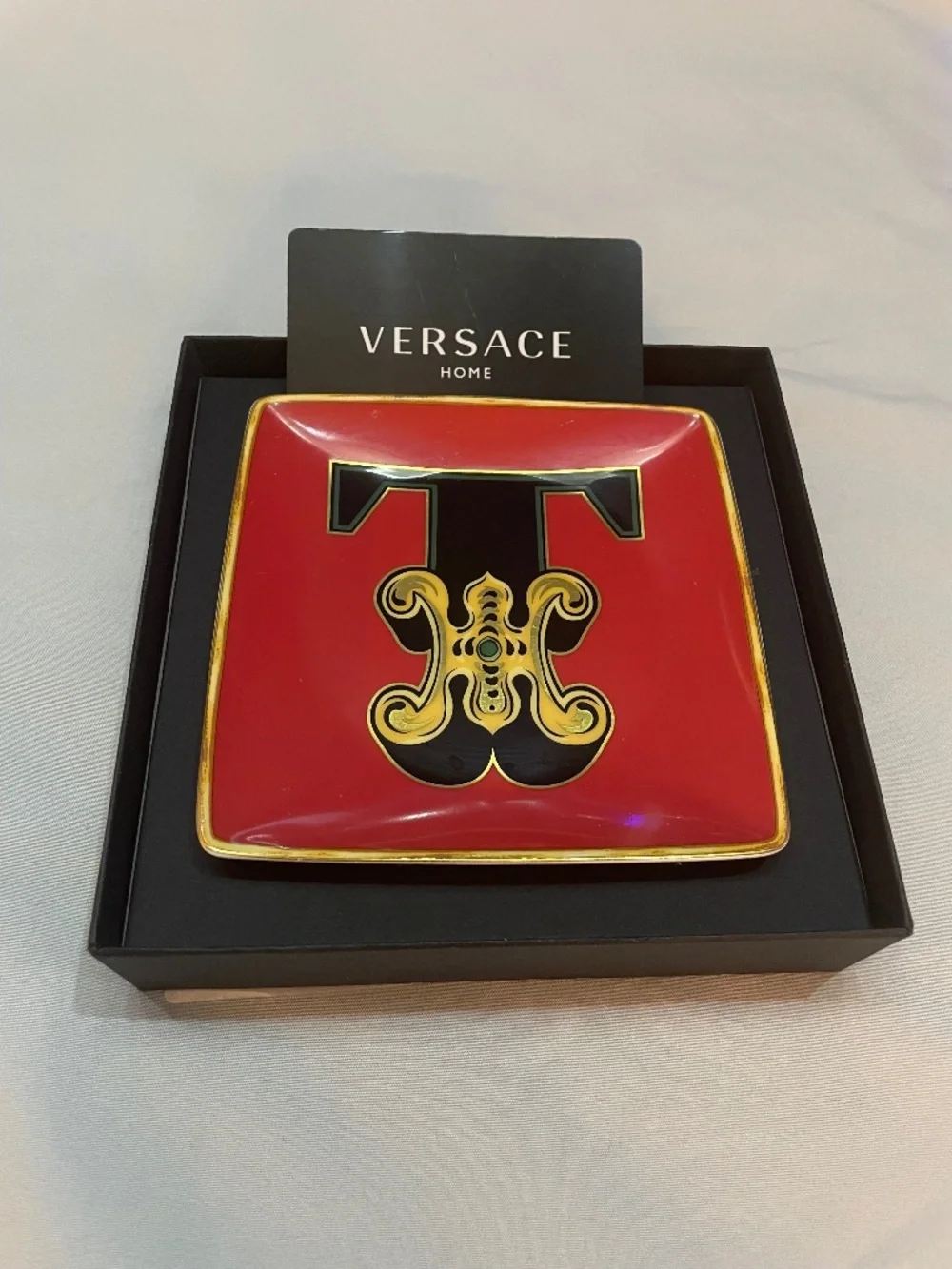 Versace Rosenthal Alphabet T Small Square Plate (12 cm)