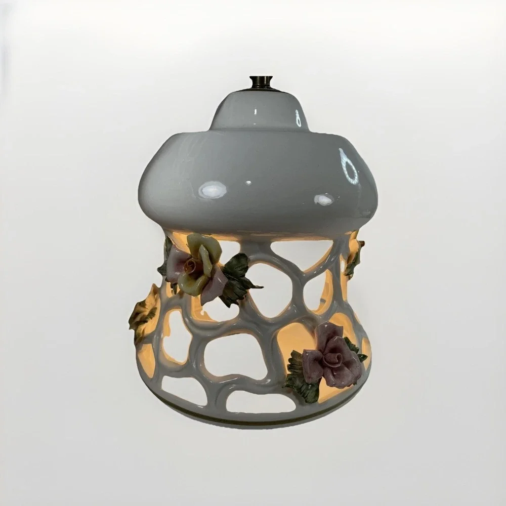 Vintage M. Moretto‎ Porcelain Made In Italy White Lace Rose Hanging Light