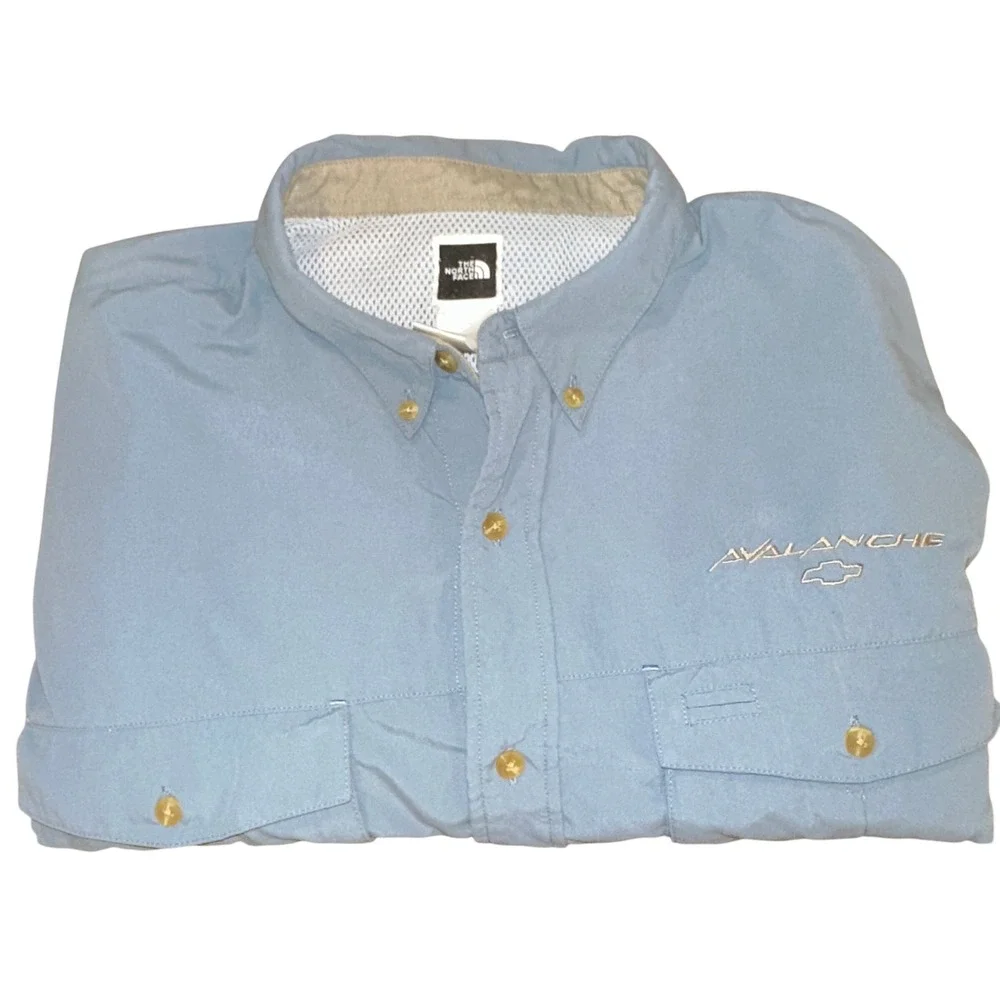 The North Face Mens XL Blue Vented Fishing Hiking Shirt Chevy Avalanche‎